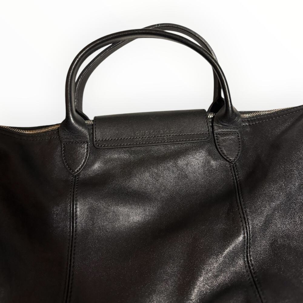 Longchamp Black Leather Top-Handle Satchel with Removable Strap - Picture 8 of 12